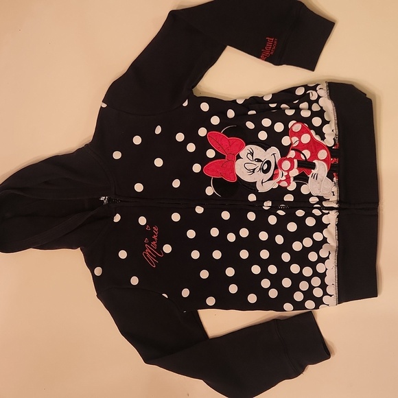 Disney Parks Minnie Mouse Black Hoodie Zip Up Sweatshirt Medium - Picture 1 of 9